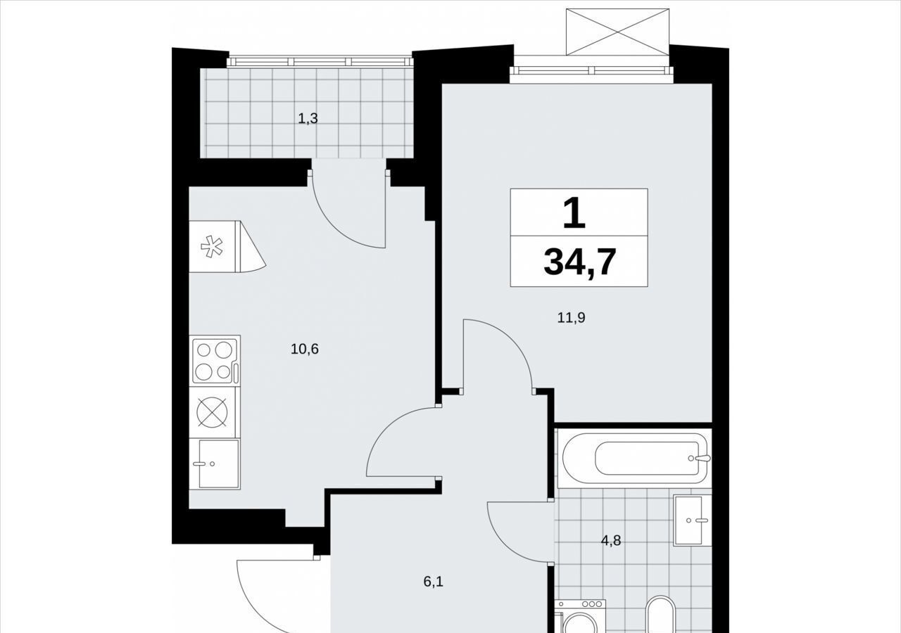 квартира г Москва метро Коммунарка кв-л 160, з/у 1В, стр. 6. 2 фото 2