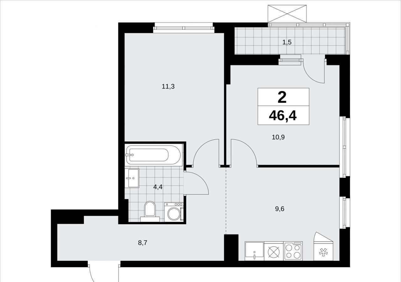 квартира г Москва метро Коммунарка кв-л 160, з/у 1В, стр. 6. 2 фото 2