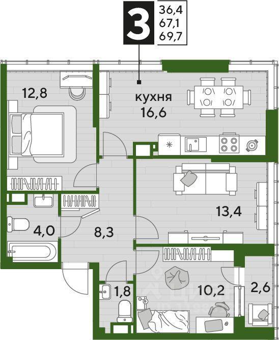 квартира г Краснодар р-н Прикубанский ул им. Марины Цветаевой 3/1 фото 1