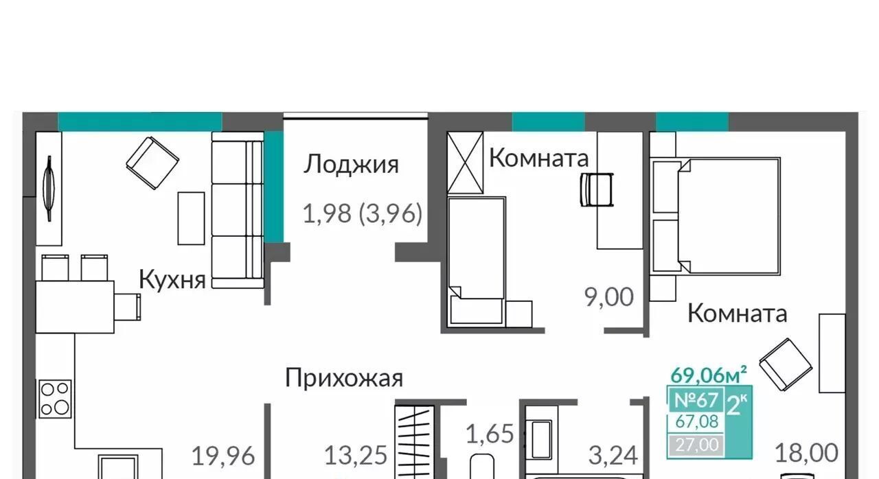 квартира г Симферополь р-н Киевский Крымская Роза ЖК «Абрикос 2» фото 6