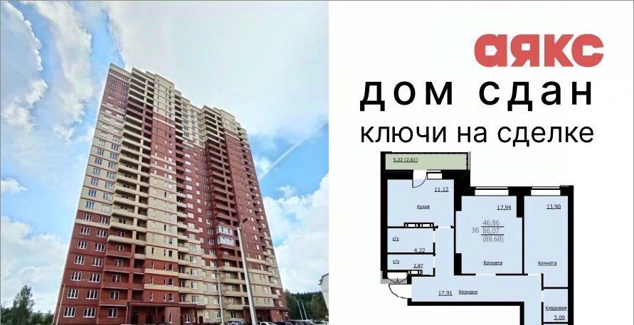 квартира г Ярославль р-н Заволжский ул Красноборская 38к/3 фото 1