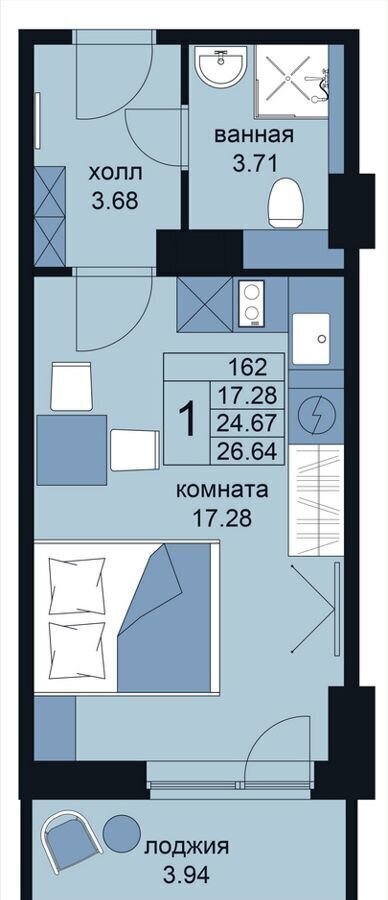 квартира г Санкт-Петербург метро Улица Дыбенко ул Крыленко 2 Комплекс апартаментов «WINGS» округ № 54 фото 2