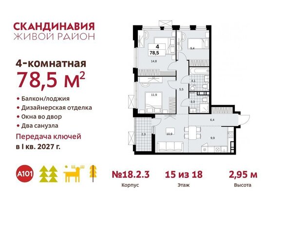 метро Коммунарка метро Бунинская аллея ТиНАО жилой комплекс Скандинавия, 18. 2.2 фото