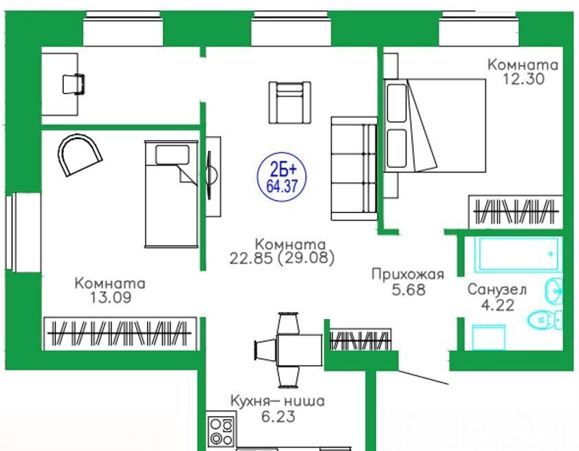 квартира р-н Тюменский п Московский ул Новая 17 ЖК «Листопад» корп. 2 фото 2