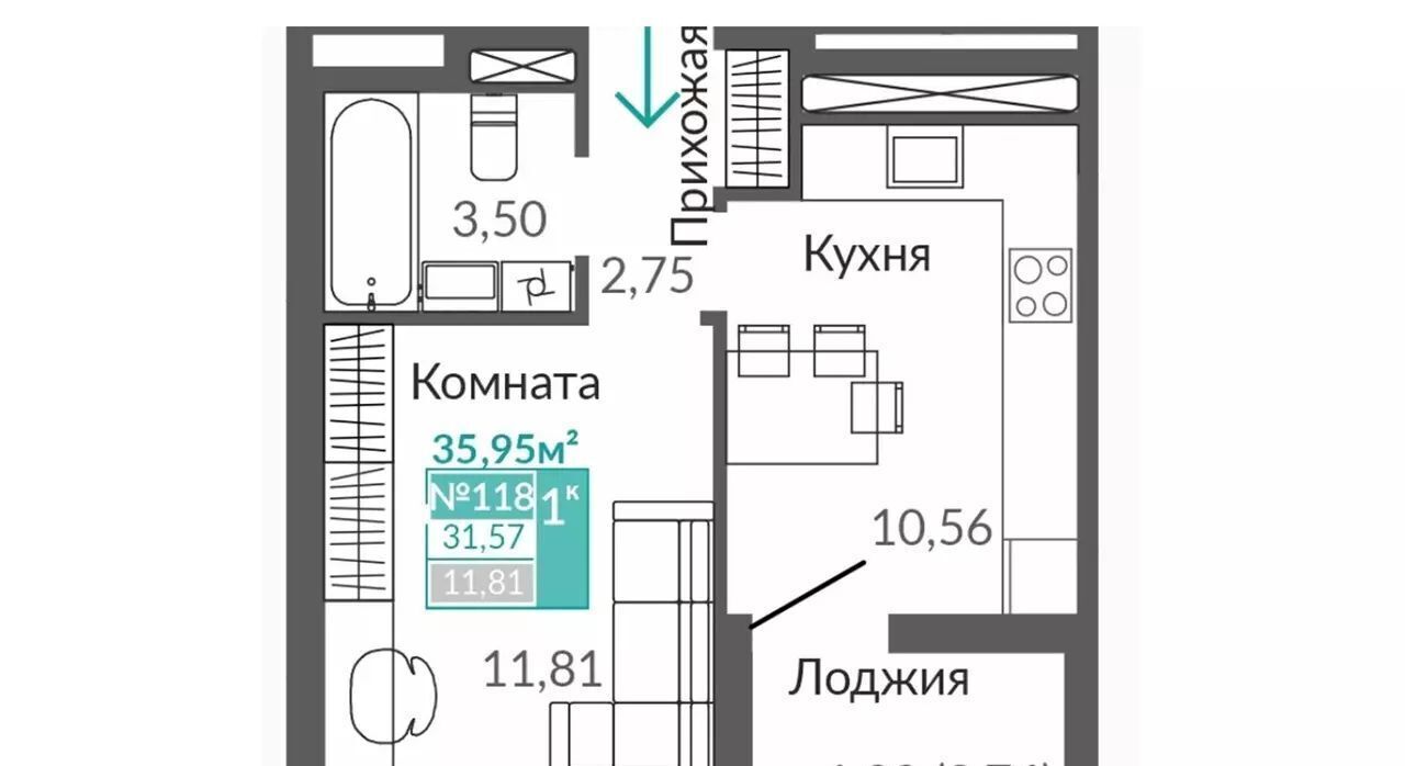 квартира г Симферополь р-н Киевский Крымская Роза ЖК «Абрикос 2» фото 6