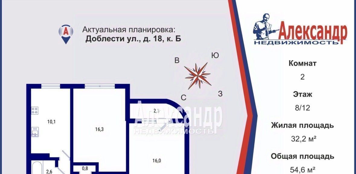 квартира г Санкт-Петербург метро Ленинский Проспект ул Доблести 18к/1в округ Южно-Приморский фото 1