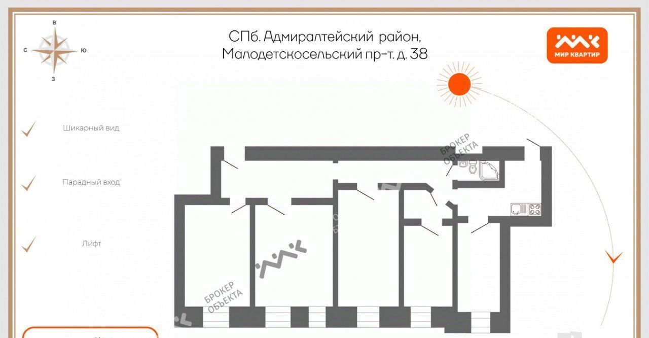 комната г Санкт-Петербург метро Фрунзенская пр-кт Малодетскосельский 38 фото 2