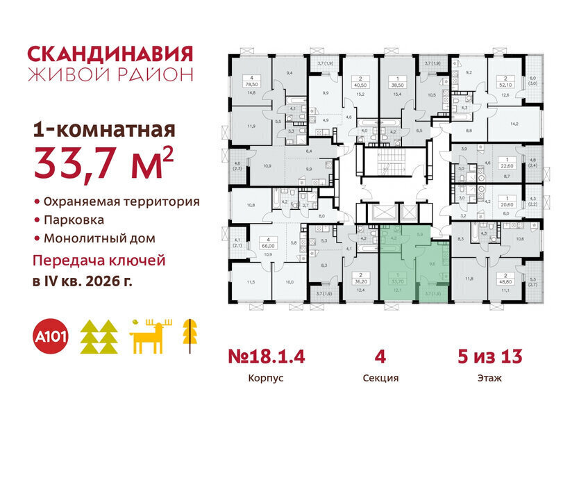 квартира г Москва метро Коммунарка метро Бульвар Адмирала Ушакова ТиНАО жилой комплекс Скандинавия, 18. 2.1 фото 2