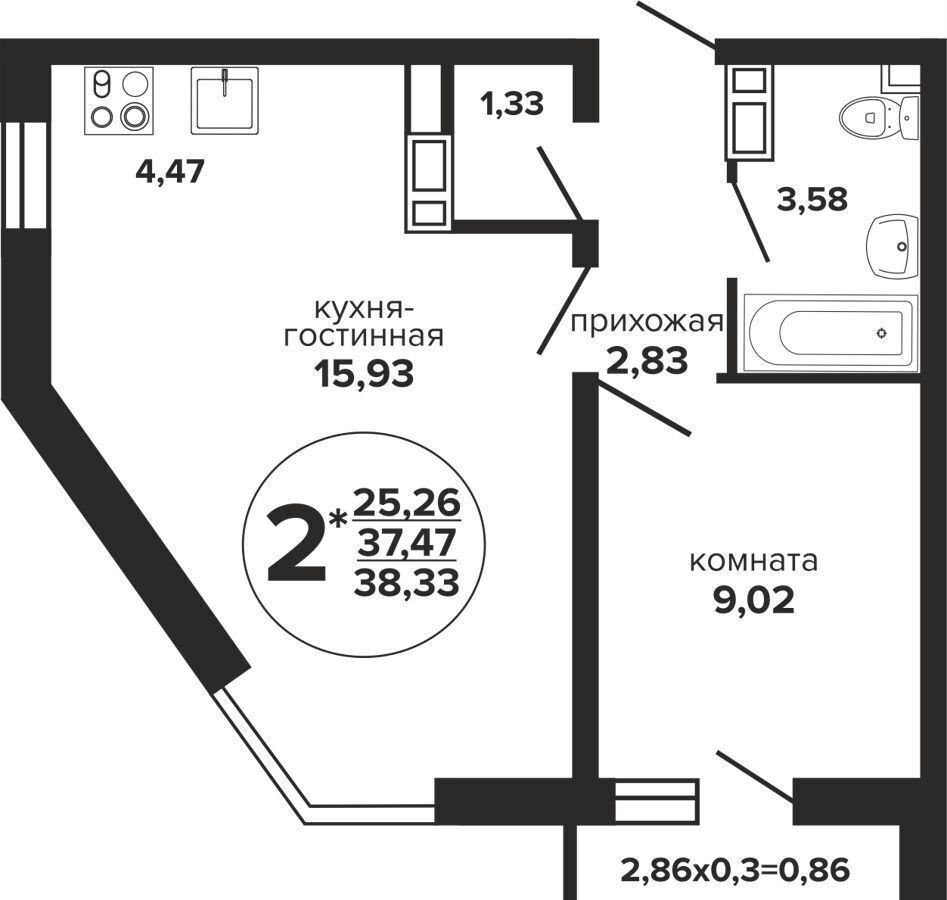 квартира г Краснодар р-н Прикубанский ул им. Прокофьева С.С. 257/7 блок-секция 1а-4а фото 1