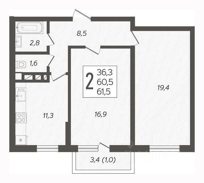 квартира г Краснодар р-н Карасунский ул им. Валерия Гассия 4/7 3 ЖК Fresh фото 3