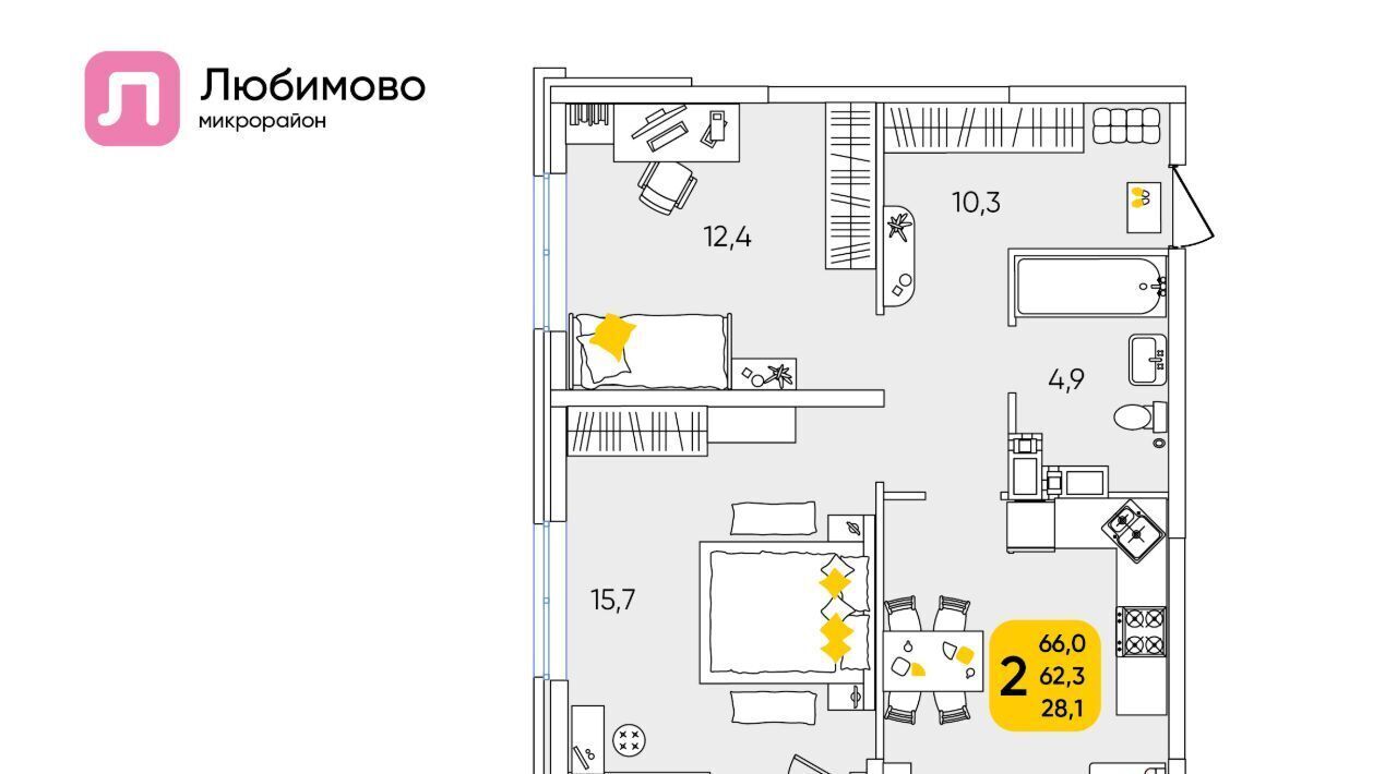 квартира г Краснодар р-н Прикубанский мкр Любимово 10/1 фото 1