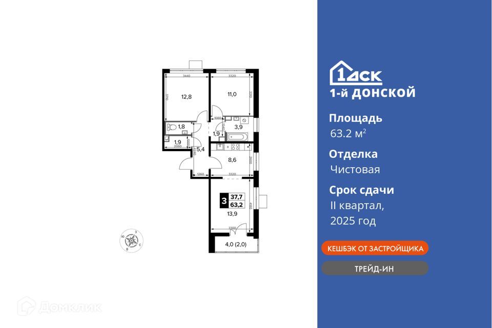 квартира городской округ Ленинский д Сапроново жилой комплекс 1-й Донской, к 1 фото 1