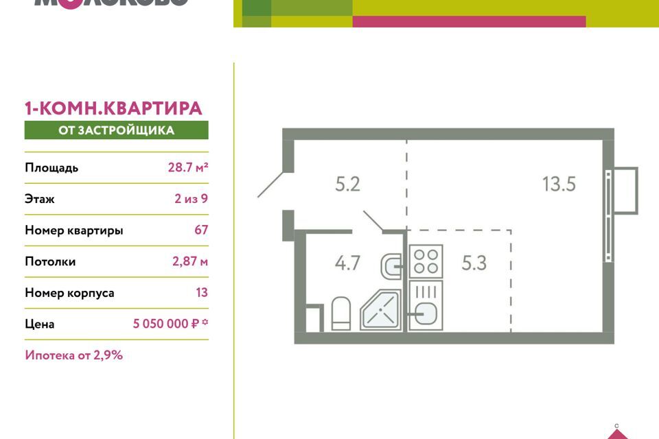 квартира городской округ Ленинский с Молоково б-р Ново-Молоковский к 13 фото 1