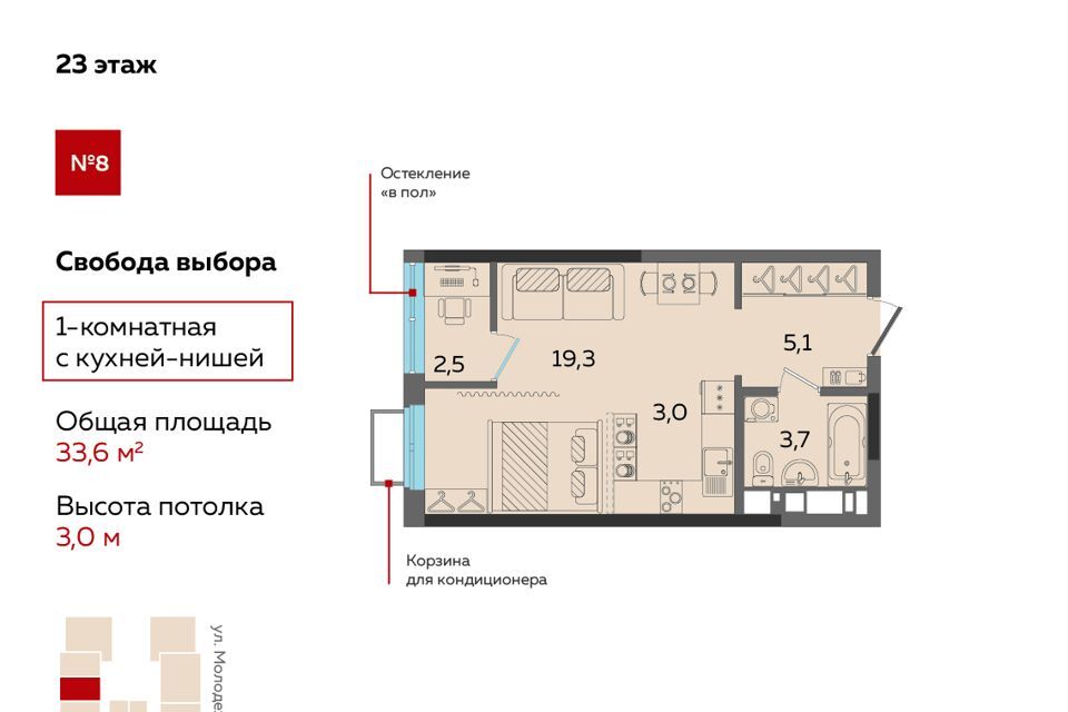 квартира г Ижевск пр-кт Им Конструктора Калашникова М.Т. 19 городской округ Ижевск фото 1