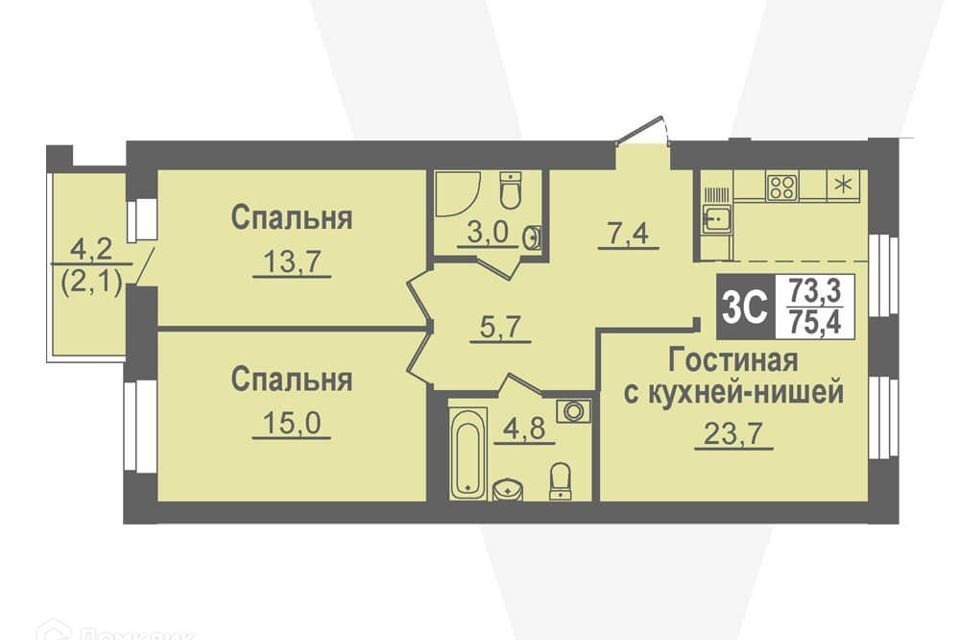 квартира рп Кольцово рп. Кольцово городской округ, 5-й фото 1