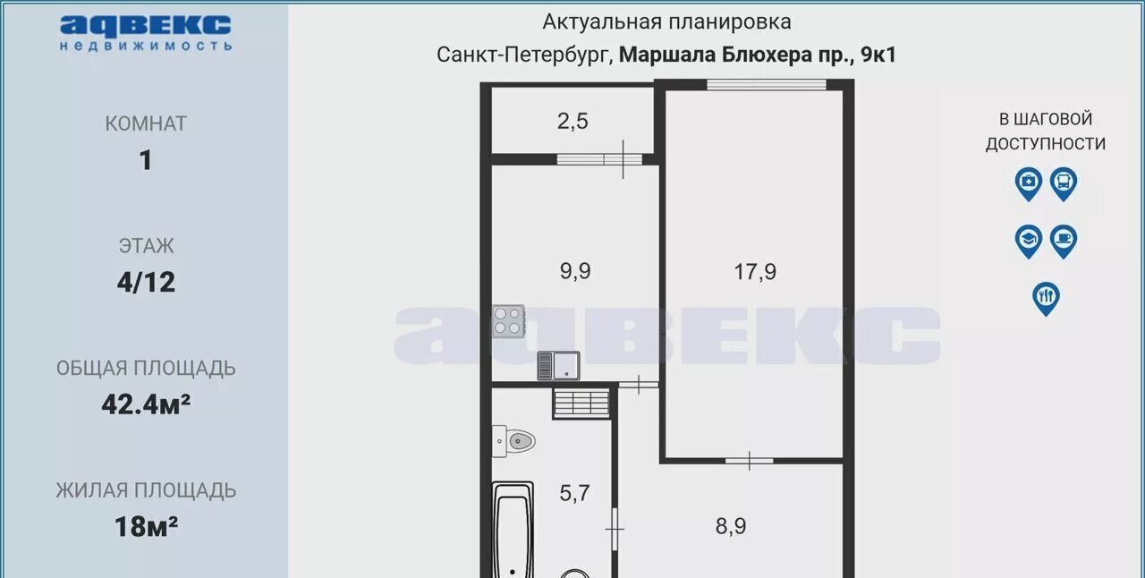 квартира г Санкт-Петербург метро Выборгская пр-кт Маршала Блюхера 9к/1 Финляндский округ фото 2