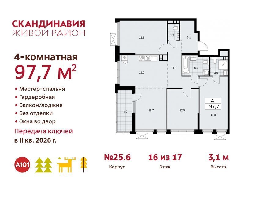 квартира г Москва метро Коммунарка ТиНАО жилой комплекс Скандинавия, 25. 6 фото 1