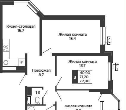 квартира г Краснодар р-н Карасунский ул им. Мачуги В.Н. 2 ЖК «Сказка Град» д. 166/2 фото 2