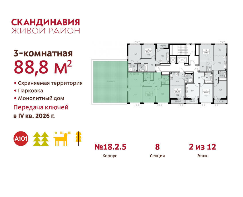 квартира г Москва метро Коммунарка метро Бунинская аллея ТиНАО жилой комплекс Скандинавия, 18. 2.2 фото 2