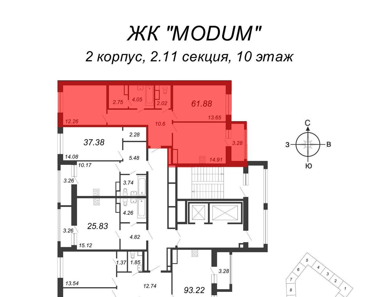 квартира г Санкт-Петербург метро Комендантский Проспект пр-кт Авиаконструкторов 54с/1 фото 2