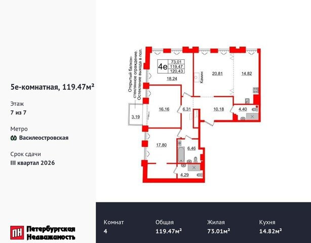 квартира метро Василеостровская ул Масляный канал 1/1 округ № 7 фото