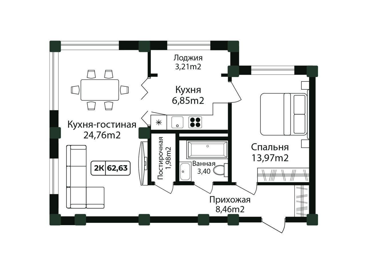 квартира г Махачкала р-н Ленинский пр-кт Насрутдинова ЖК «Живой дом» поз. 20-23 фото 2