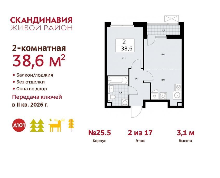 квартира г Москва метро Коммунарка ТиНАО жилой комплекс Скандинавия фото 1