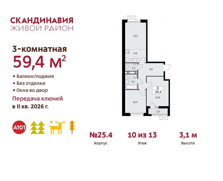 квартира г Москва метро Коммунарка ТиНАО жилой комплекс Скандинавия, 25. 4 фото 1