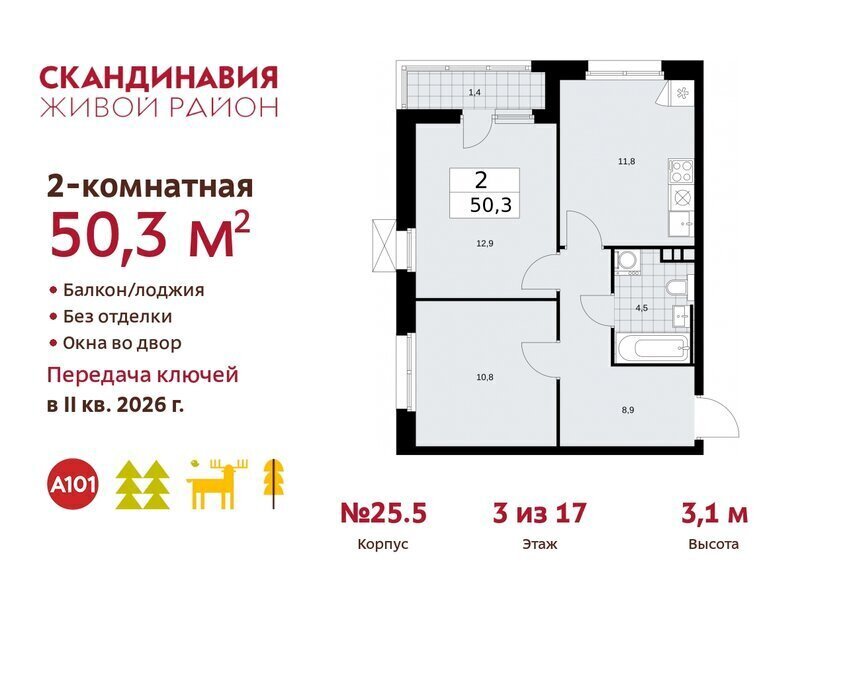 квартира г Москва метро Коммунарка ТиНАО жилой комплекс Скандинавия фото 1