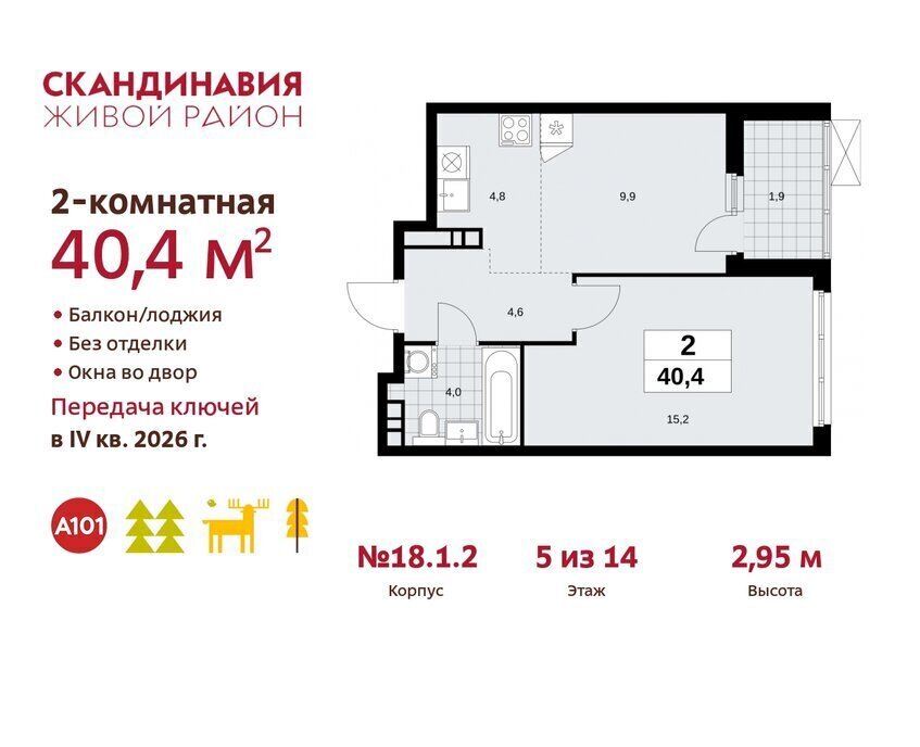 квартира г Москва метро Коммунарка метро Бульвар Адмирала Ушакова ТиНАО жилой комплекс Скандинавия, 18. 2.1 фото 1