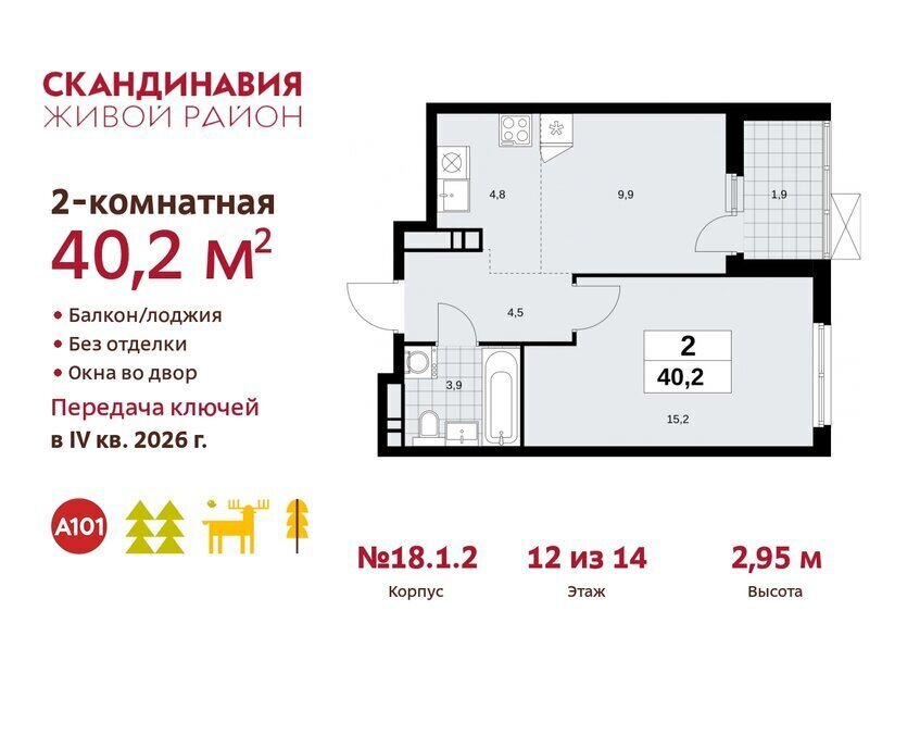 квартира г Москва метро Коммунарка метро Бульвар Адмирала Ушакова ТиНАО жилой комплекс Скандинавия, 18. 2.1 фото 1