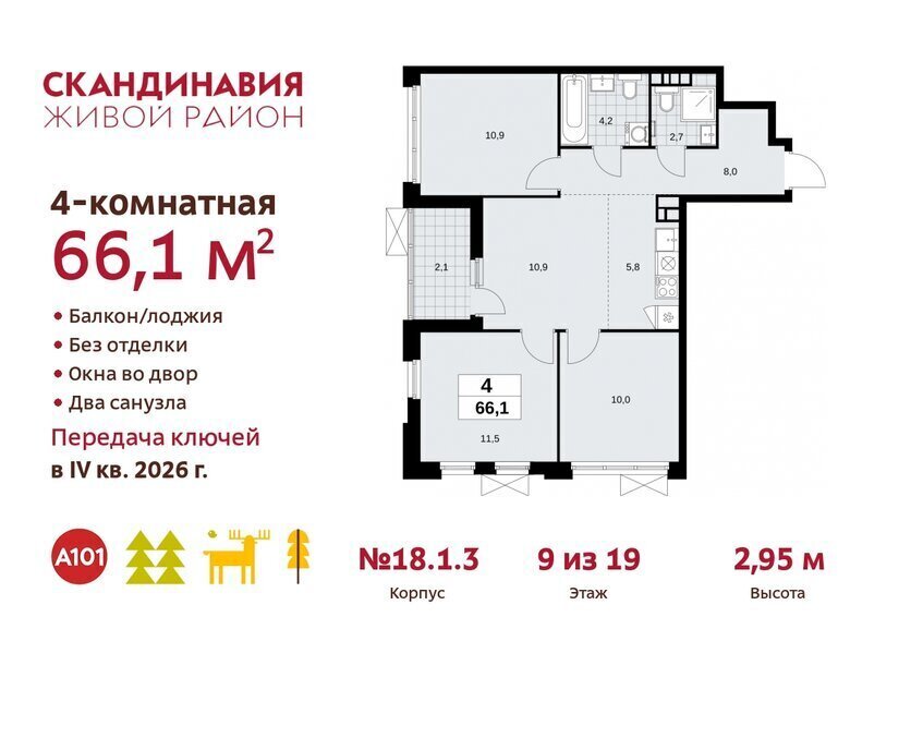 квартира г Москва метро Коммунарка метро Бульвар Адмирала Ушакова ТиНАО жилой комплекс Скандинавия, 18. 2.1 фото 1