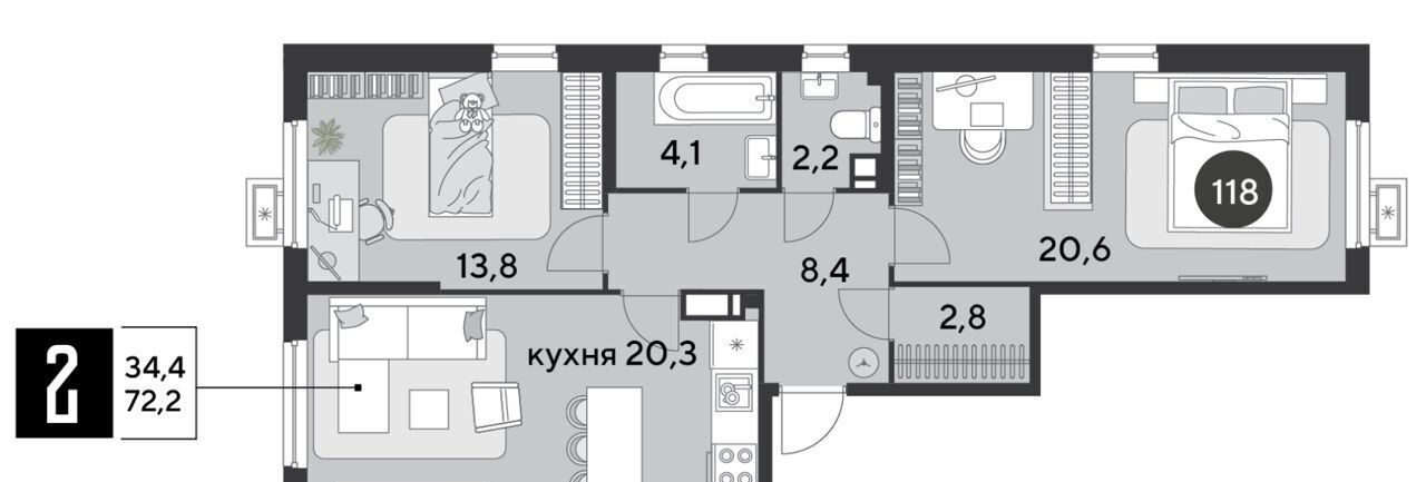 квартира г Краснодар р-н Прикубанский ЖК «Парк Победы 2» ш. Ближний Западный Обход/ул. Героя Пешкова/ ул. Садовая фото 2