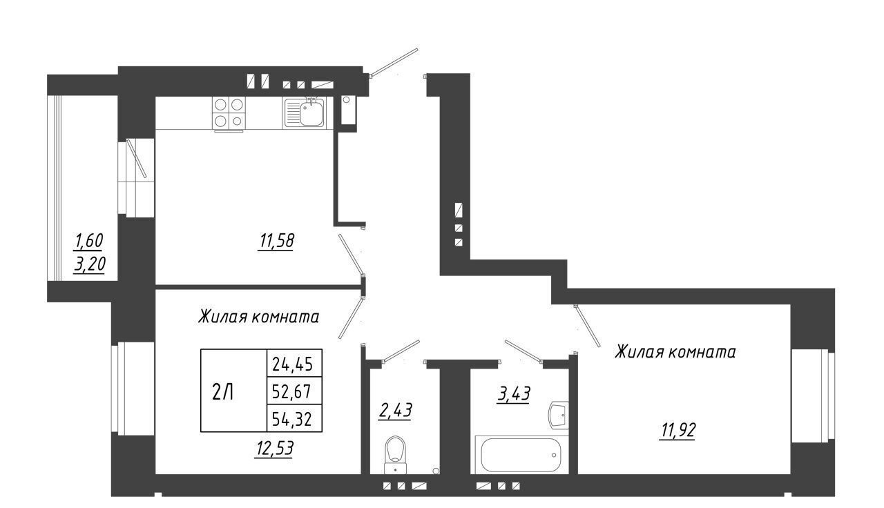 квартира р-н Зеленодольский с Осиново ЖК «Радужный-2» д. 12 фото 1