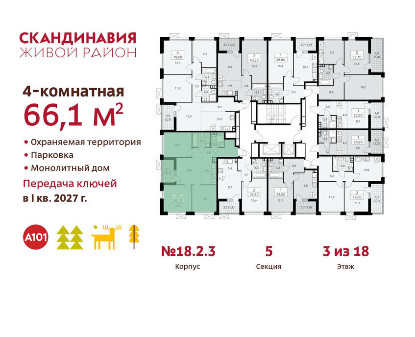 квартира г Москва метро Коммунарка метро Бунинская аллея ТиНАО жилой комплекс Скандинавия, 18. 2.2 фото 2