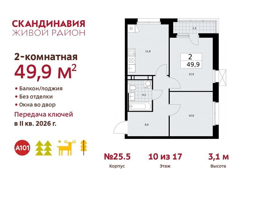 квартира г Москва метро Коммунарка ТиНАО жилой комплекс Скандинавия фото 1