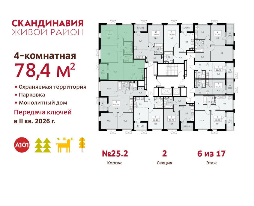 квартира г Москва метро Коммунарка ТиНАО жилой комплекс Скандинавия, 25. 2 фото 2