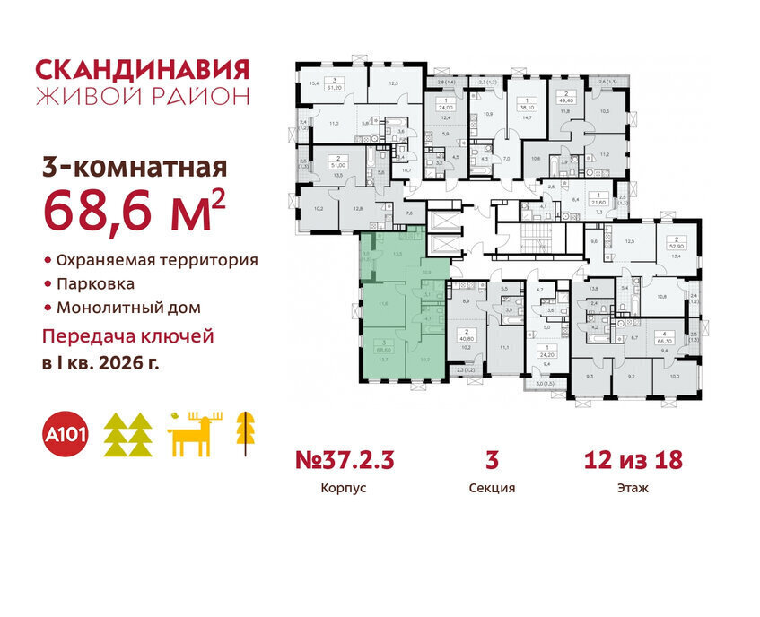 квартира г Москва метро Коммунарка метро Бунинская аллея ТиНАО жилой комплекс Скандинавия, 37. 2.2 фото 2