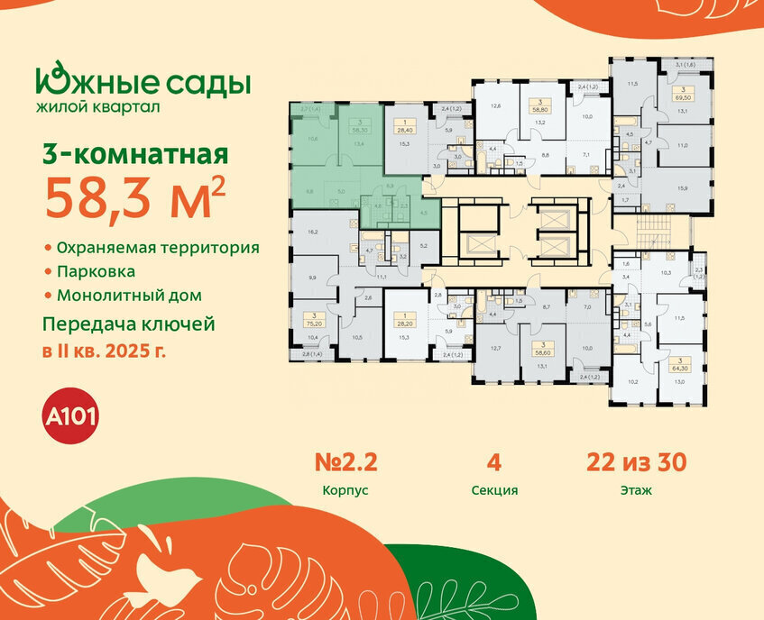 квартира г Москва метро Улица Горчакова ЖК «Южные сады» к 2. 2 фото 2