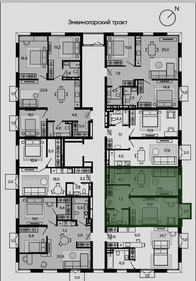 квартира г Барнаул р-н Центральный тракт Змеиногорский 35б корп. 1 фото 4