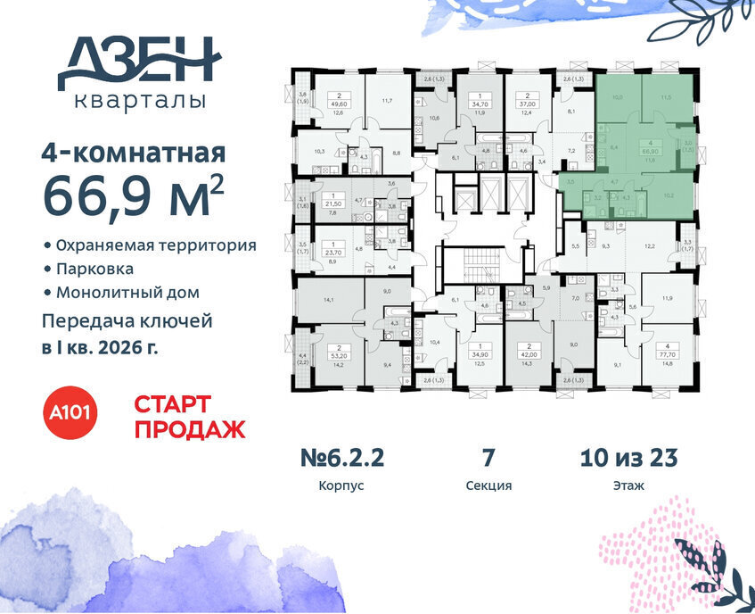 квартира г Москва метро Коммунарка ТиНАО ЖР «Дзен-кварталы» 2/1 6. фото 2