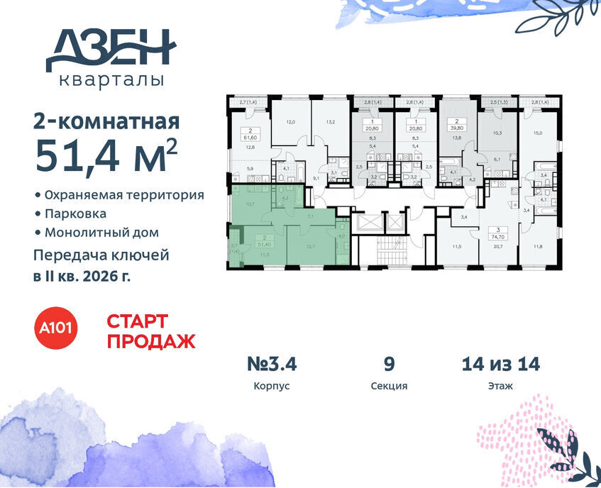 квартира г Москва метро Коммунарка ТиНАО ЖР «Дзен-кварталы» 3/5 фото 2