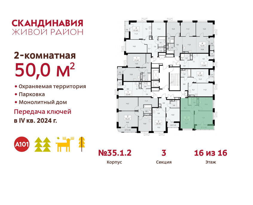 квартира г Москва метро Коммунарка ТиНАО жилой комплекс Скандинавия, к 35. 1.2 фото 2