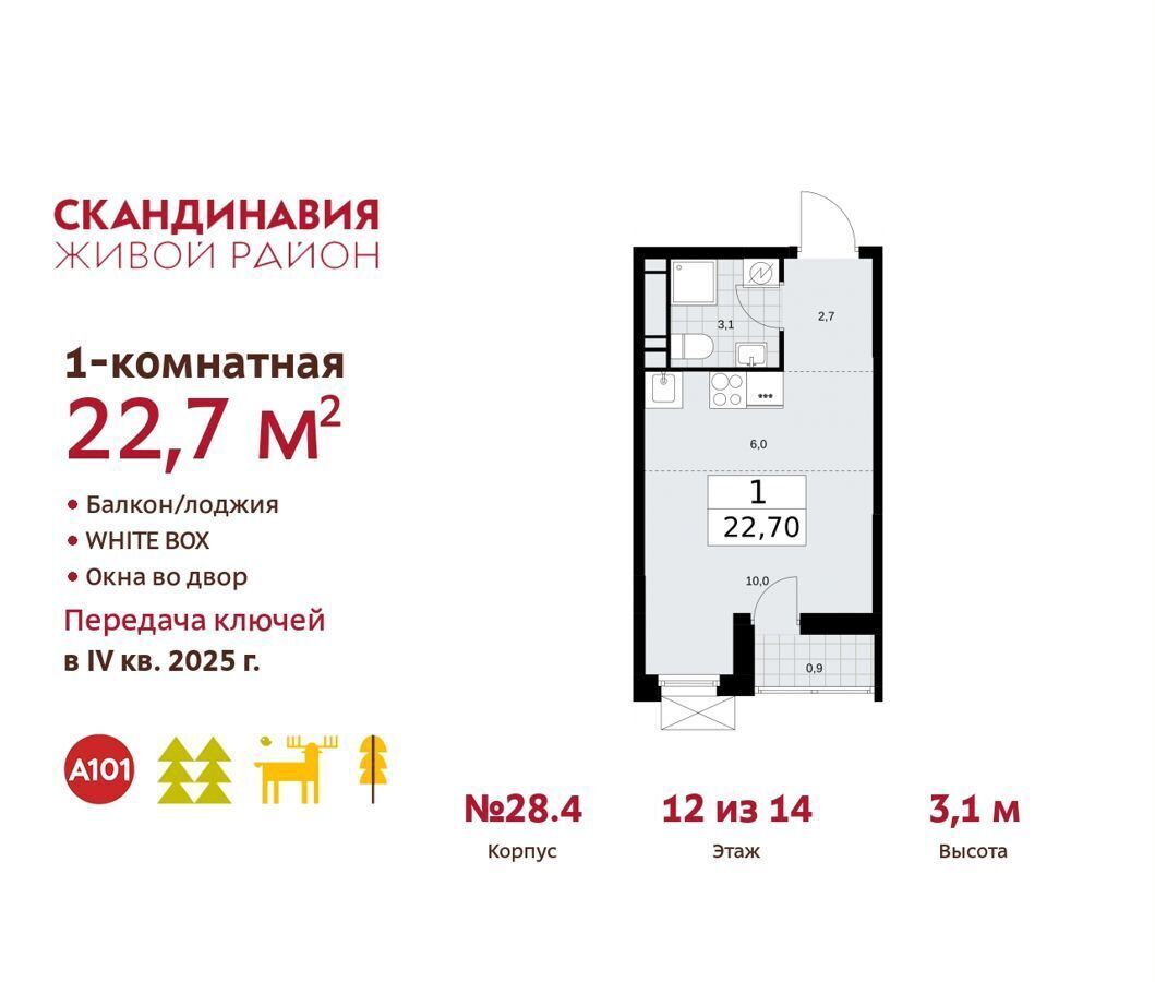 квартира г Москва п Сосенское п Коммунарка жилой район «Скандинавия» метро Коммунарка стр. 28. 4, Московская область фото 1