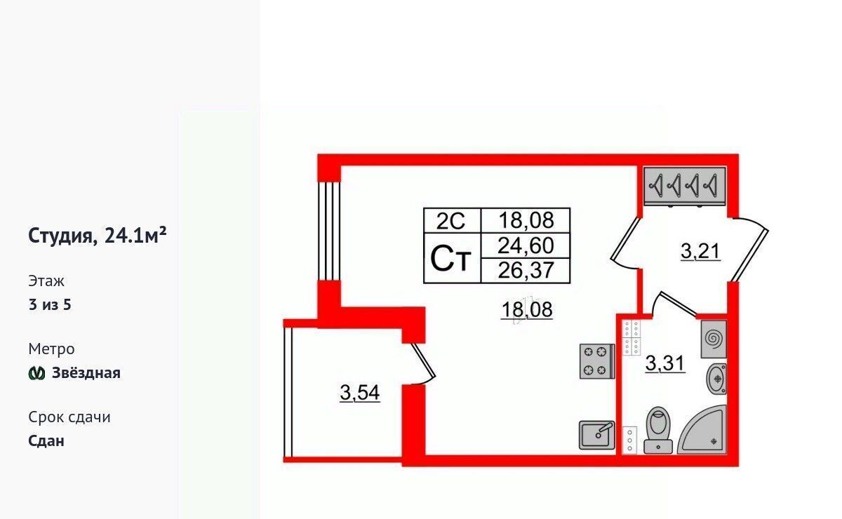 квартира г Санкт-Петербург метро Московская ш Пулковское 99к/6 ЖК Парадный ансамбль округ Пулковский меридиан фото 1