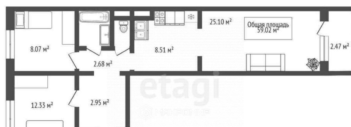 квартира г Новосибирск Студенческая ул Александра Чистякова 2/1 фото 2