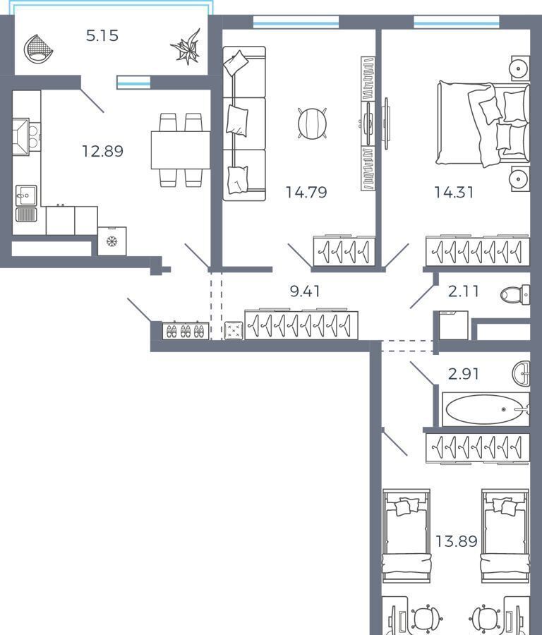 квартира г Самара Южный Город ул. Татищева, стр. 43-1, секц. а, б, в фото 1