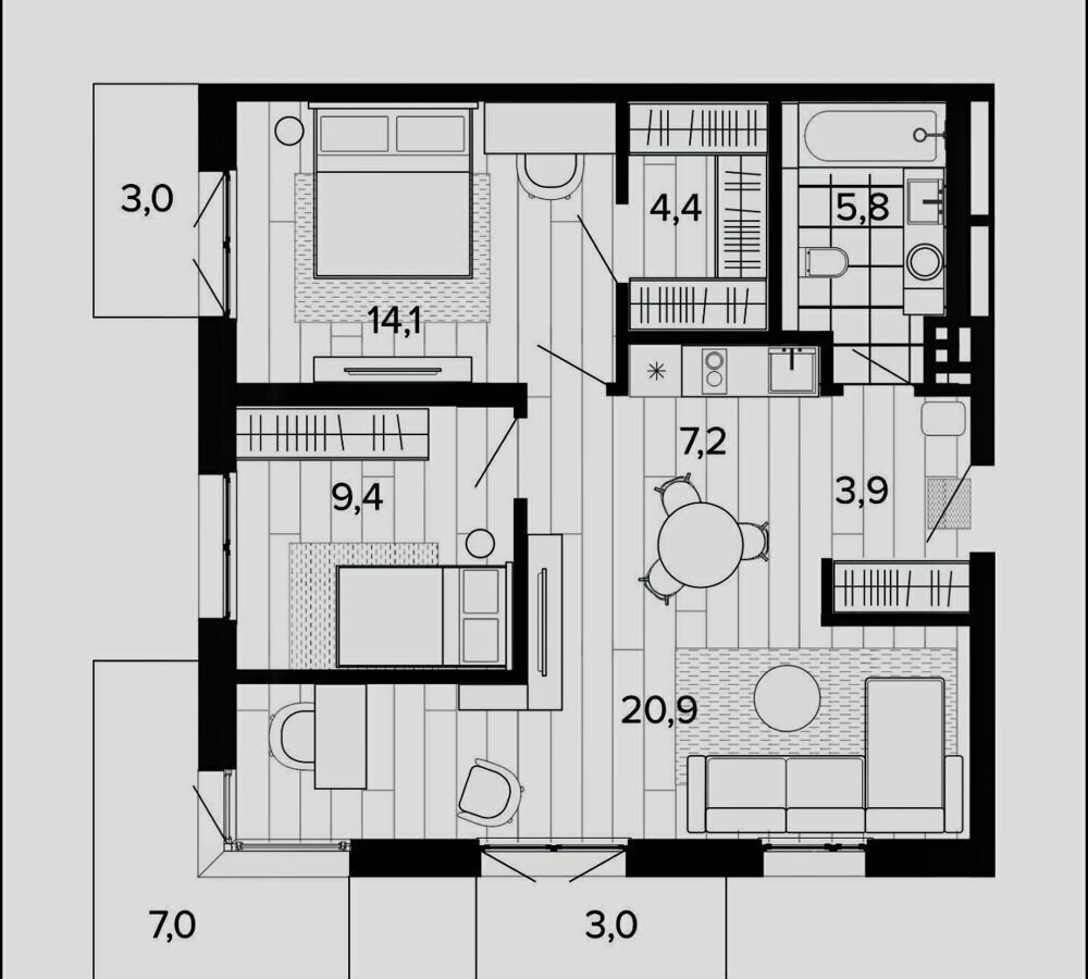 квартира г Барнаул р-н Центральный тракт Змеиногорский 35б корп. 1 фото 2