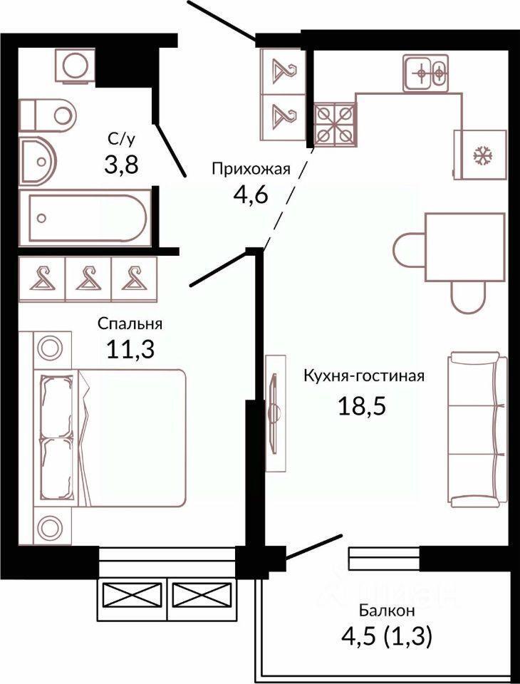 квартира г Краснодар р-н Прикубанский ул Конгрессная 43 Краснодар, Жилой комплекс «Отражение» фото 1