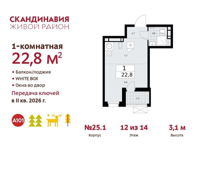 квартира г Москва метро Коммунарка ТиНАО жилой комплекс Скандинавия фото 1